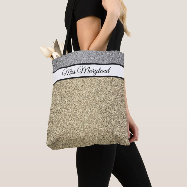 Bolso De Tela Miss America USA Pageant Faux Purpurina Tote Bag (Detalle)