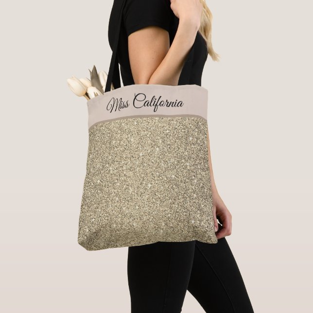 Bolso De Tela Miss America USA Pageant Faux Purpurina Tote Bag (Detalle)