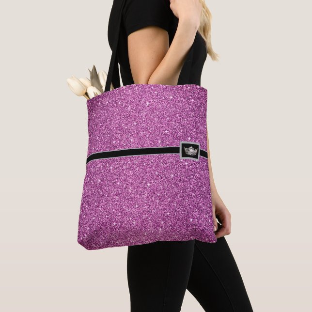 Bolso De Tela Miss America USA Pageant Faux Purpurina Tote Bag (Detalle)