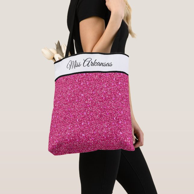 Bolso De Tela Miss America USA Pageant Faux Purpurina Tote Bag (Detalle)