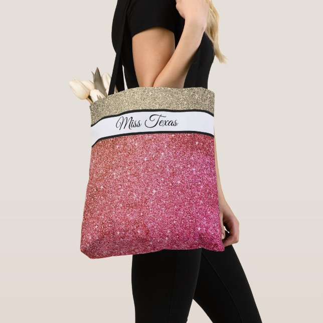 Bolso De Tela Miss America USA Pageant Faux Purpurina Tote Bag (Detalle)