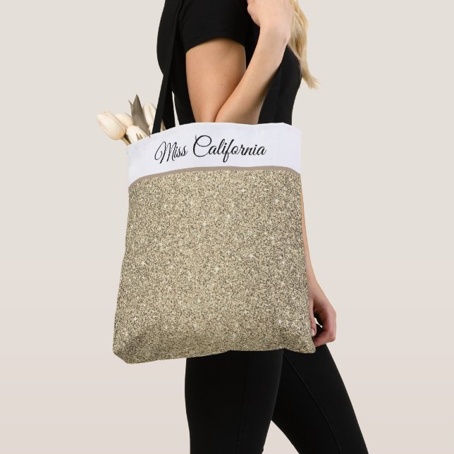 Bolso De Tela Miss America USA Pageant Faux Purpurina Tote Bag (Detalle)