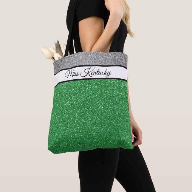 Bolso De Tela Miss America USA Pageant Faux Purpurina Tote Bag (Detalle)