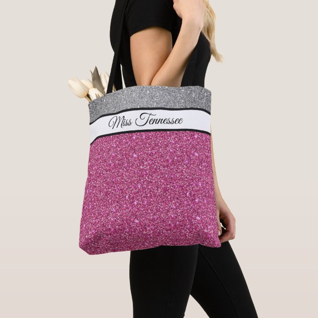 Bolso De Tela Miss America USA Pageant Faux Purpurina Tote Bag (Detalle)