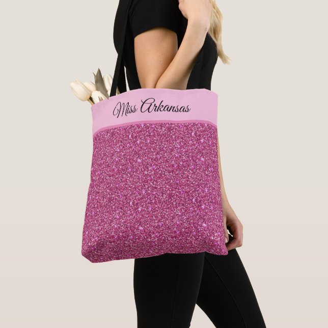Bolso De Tela Miss America USA Pageant Faux Purpurina Tote Bag (Detalle)