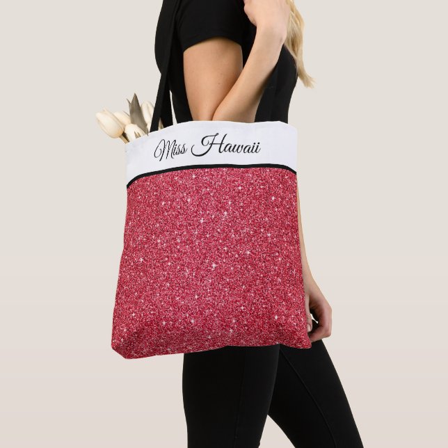 Bolso De Tela Miss America USA Pageant Faux Purpurina Tote Bag (Detalle)