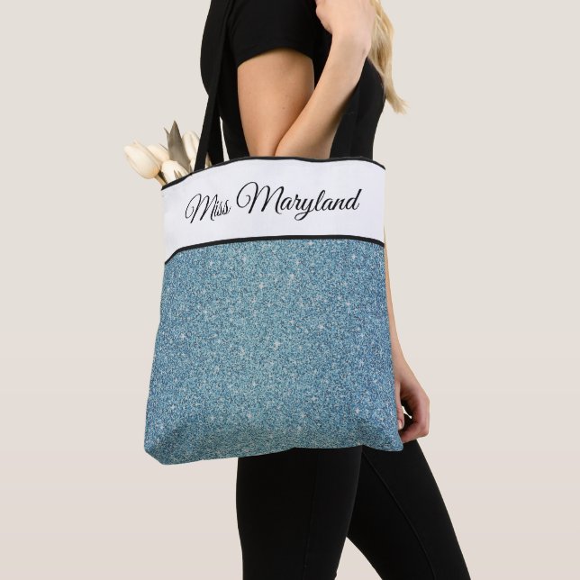 Bolso De Tela Miss America USA Pageant Faux Purpurina Tote Bag (Detalle)