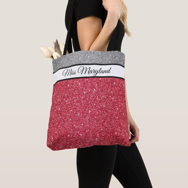 Bolso De Tela Miss America USA Pageant Faux Purpurina Tote Bag (Detalle)