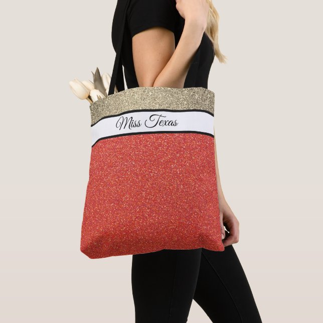 Bolso De Tela Miss America USA Pageant Faux Purpurina Tote Bag (Detalle)