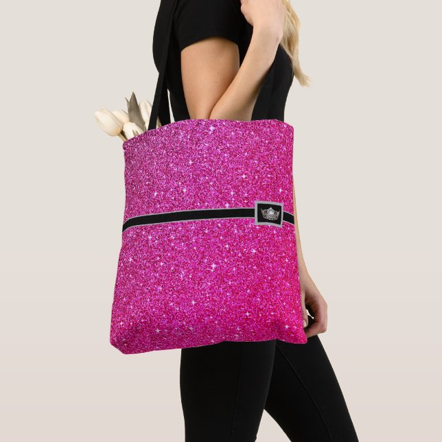 Bolso De Tela Miss EE.UU. Pageant Tiara Purpurina Tote Bag (Detalle)