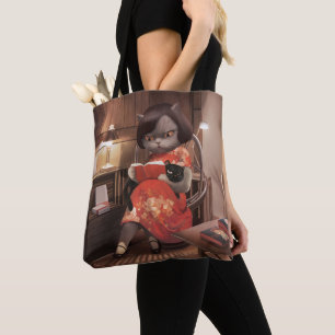 Bolso De Tela Miss Meow - Tiempo de lectura de gatos vintage