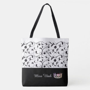 Bolso De Tela Miss USA Silver Crown Tote Bag-BLK Scroll