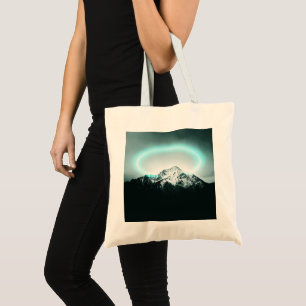 Bolso De Tela Misteriosa luz de neón azul de montaña nevada
