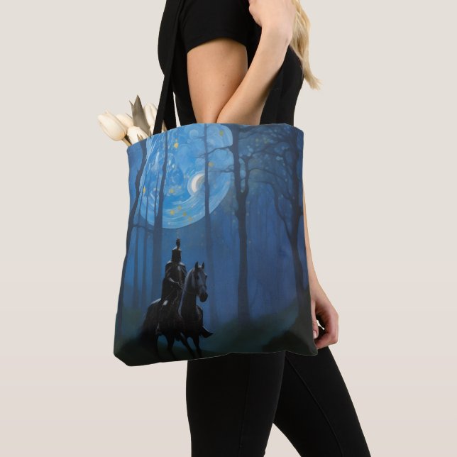 Bolso De Tela Misterioso caballero negro en la selva lunar (Detalle)