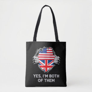 Bolso De Tela Mitad Americano Mitad Británico USA Inglaterra Ban