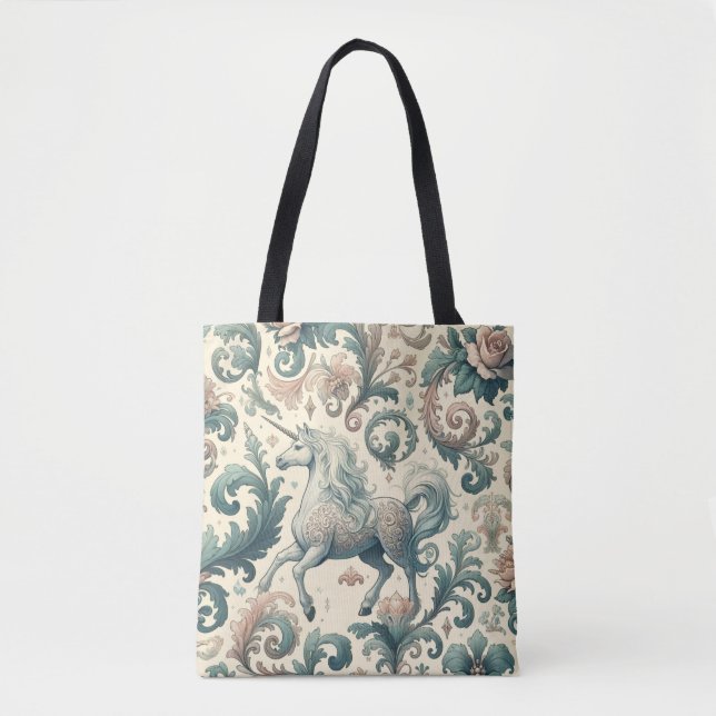 Bolso De Tela Míticas Unicornios Victorianas: Floral encantada (Anverso)