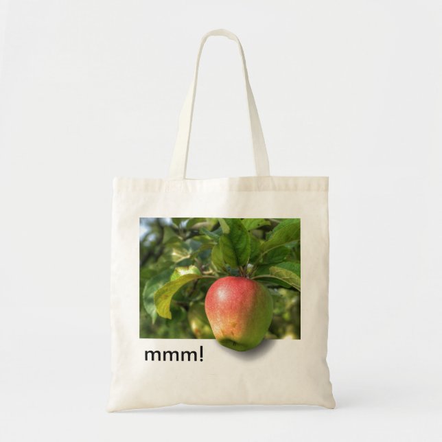 Bolso De Tela ¡mmm! | Apple colgando del árbol | Texto del Perso (Frente)