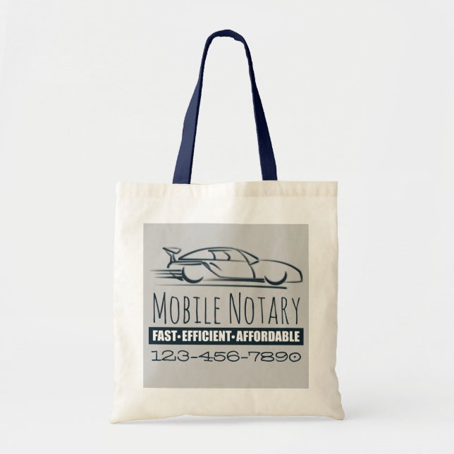 Bolso De Tela Mobile Notary Public Fast Car with Phone Number (Frente)