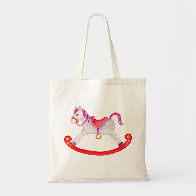 Bolso De Tela Mochila de arte de caballo rosa gris rojo (Frente)
