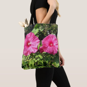 Bolso De Tela Mochila De Cierre Con Flor De Hibisco Rosa