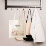 Bolso De Tela Mochila de novia beige rosa<br><div class="desc">El fondo es transparente y está decorado con flores silvestres de color rosa y beige. Personalice y agregue el nombre de su novia. Atrás: sin diseño</div>