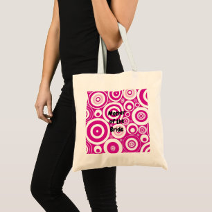Bolso De Tela Mod Círculos Retro Concéntricos Rosa y Blanco