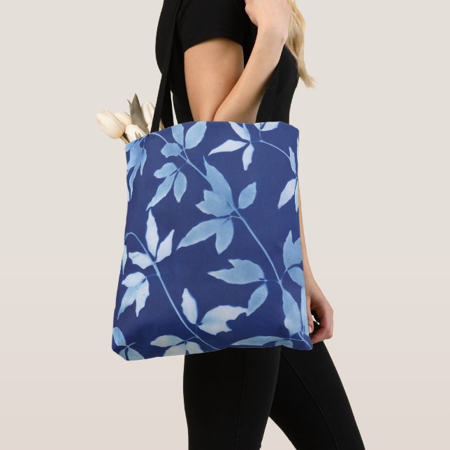 Bolso De Tela Moda acuarela Blue Floral Leaves botánicas (Detalle)
