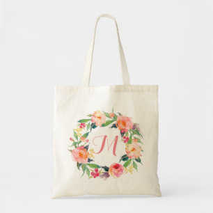 Bolso De Tela Moda acuarela Floral Wreath Monograma