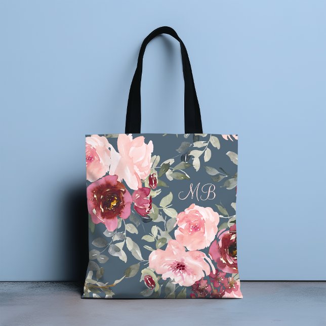 Bolso De Tela Moda acuarela moderna Nombre floral rosa borgoña (Subido por el creador)
