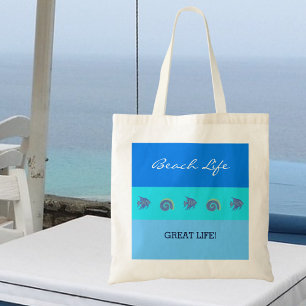 Bolso De Tela Moda Bandas Azules Pescado y conchas marinas Vida
