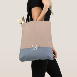 Bolso De Tela Moda beige y azul turbio con nombre de monograma