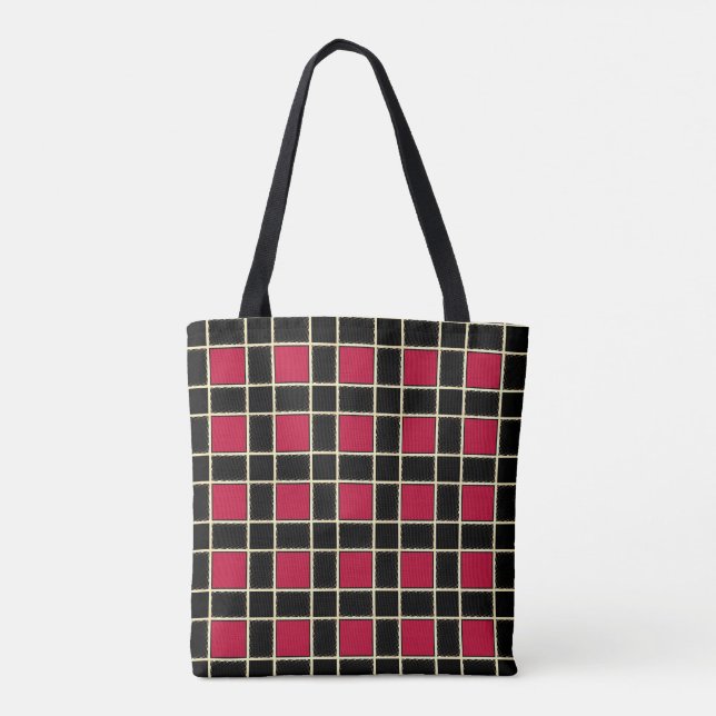 Bolso De Tela Moda Black Red Checkered (Reverso)