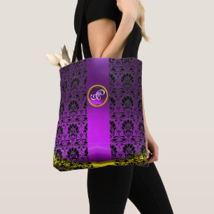 BOLSO DE TELA MODA BLANCO NEGRO DAMASK ,GEMSTONE PURPLE MONOGRAM