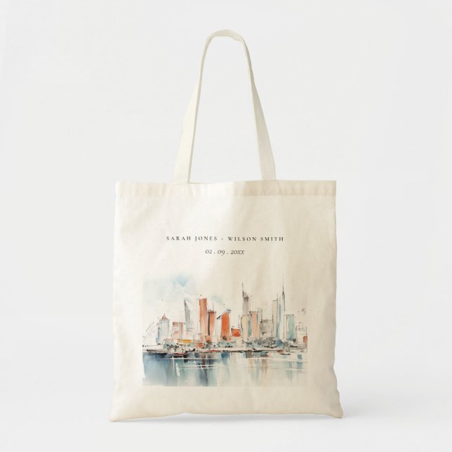 Bolso De Tela Moda Boda de acuarela de Miami Florida Skyline (Frente)