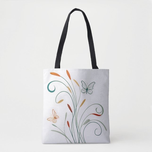 Bolso De Tela Moda caligrafía minimalista grandes mariposas (Anverso)