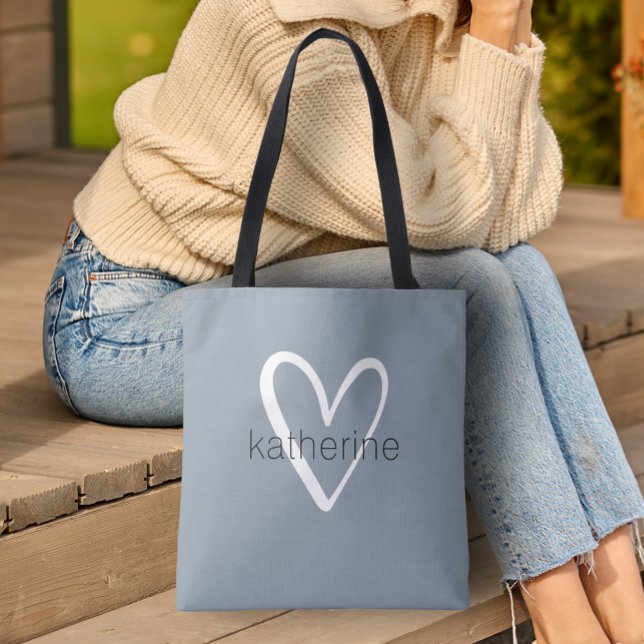 Bolso De Tela Moda Corazón personalizado azul turbio (Custom Tote Bag by PartyInvitationShop.com)