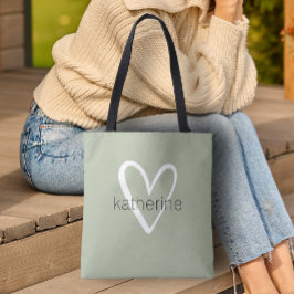 Bolso De Tela Moda Corazón Personalizado Sage Green