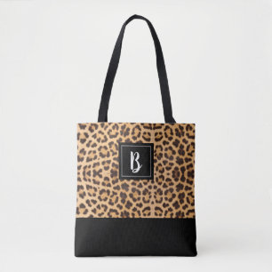 Bolso De Tela Moda Cute Leopardo Animal Print Brown Inicial