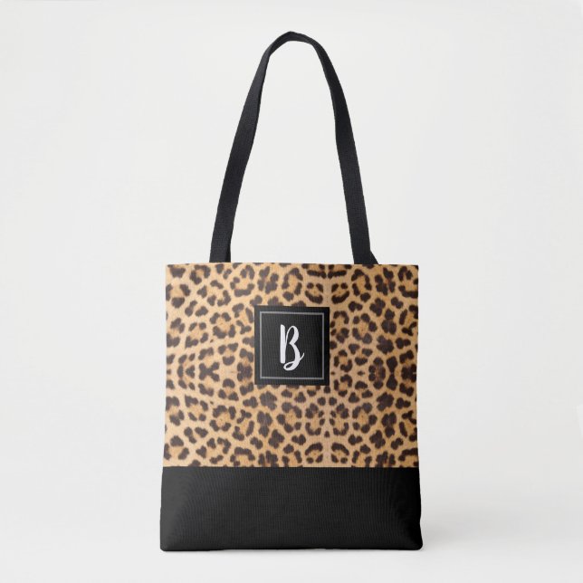 Bolso De Tela Moda Cute Leopardo Animal Print Brown Inicial (Anverso)