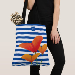 Bolso De Tela Moda de amapola Bandas Azules Monograma
