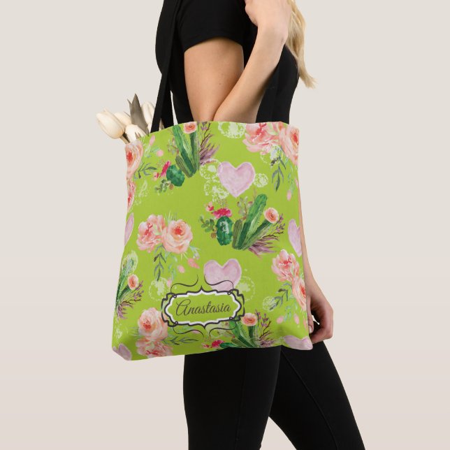 Bolso De Tela Moda de Cactus personalizada floral (Detalle)