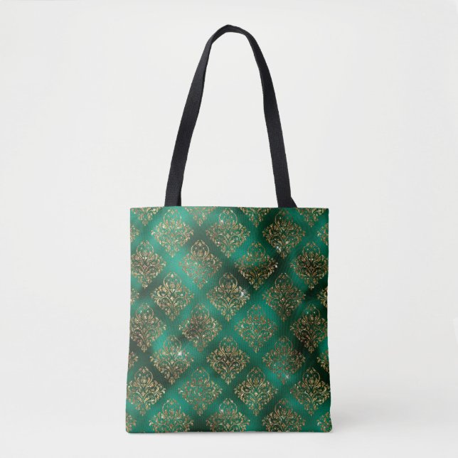 Bolso De Tela Moda de Damask Purpurina Elrgant Green Gold (Anverso)