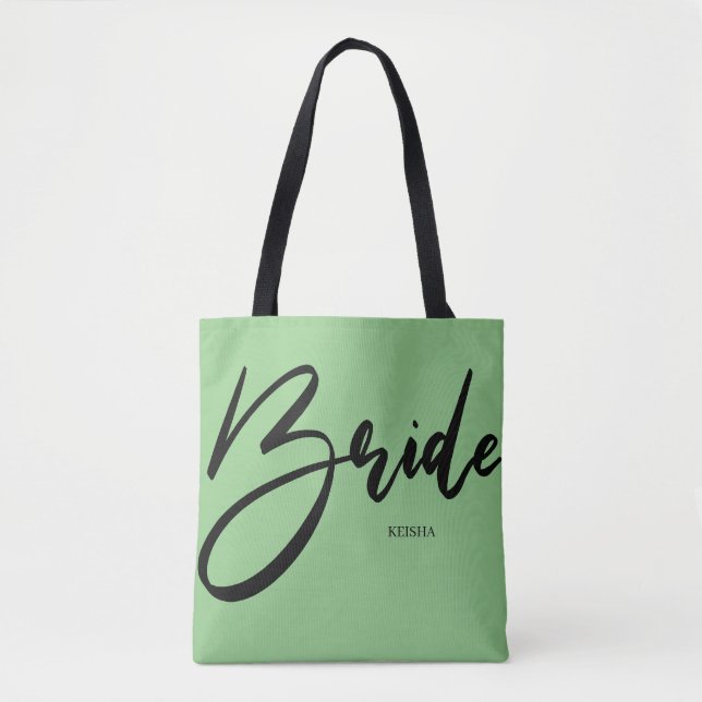 Bolso De Tela Moda de novia Mint Green Calligraphy Personalizado (Anverso)