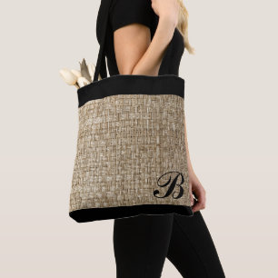 Bolso De Tela Moda de patrón de textura de tejido rústico Monogr