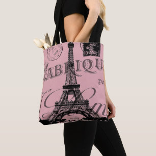 Bolso De Tela moda de viajes francia parís rosa vintage torre ei