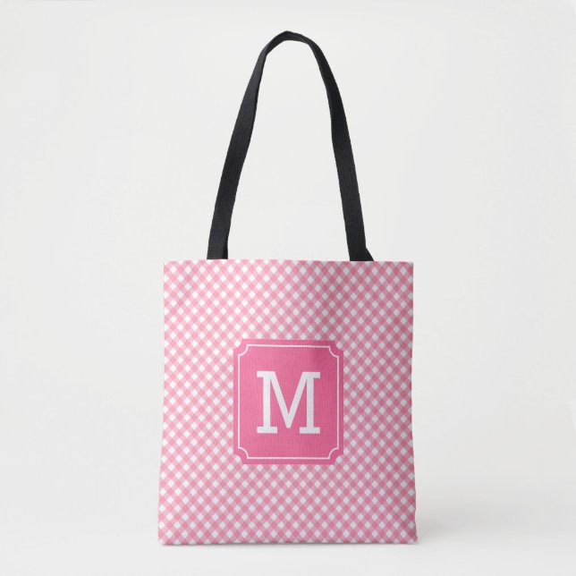 Bolso De Tela Moda del país bebé Rosa Gingham Monograma (Anverso)