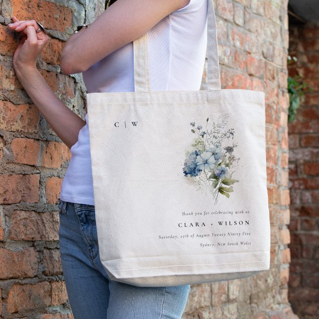 Bolso De Tela Moda Dusky Azul Acuarela Algodón Boda Floral (Subido por el creador)