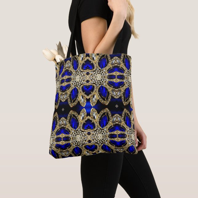 Bolso De Tela moda elegante azul turquesa marina azul oro (Detalle)