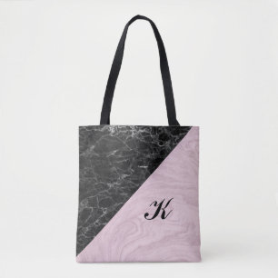 Bolso De Tela Moda Elegante Mármol Rosa Negro Monogramado