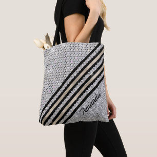 Bolso De Tela Moda falsa Cristal y Plata purpurina Personalizado